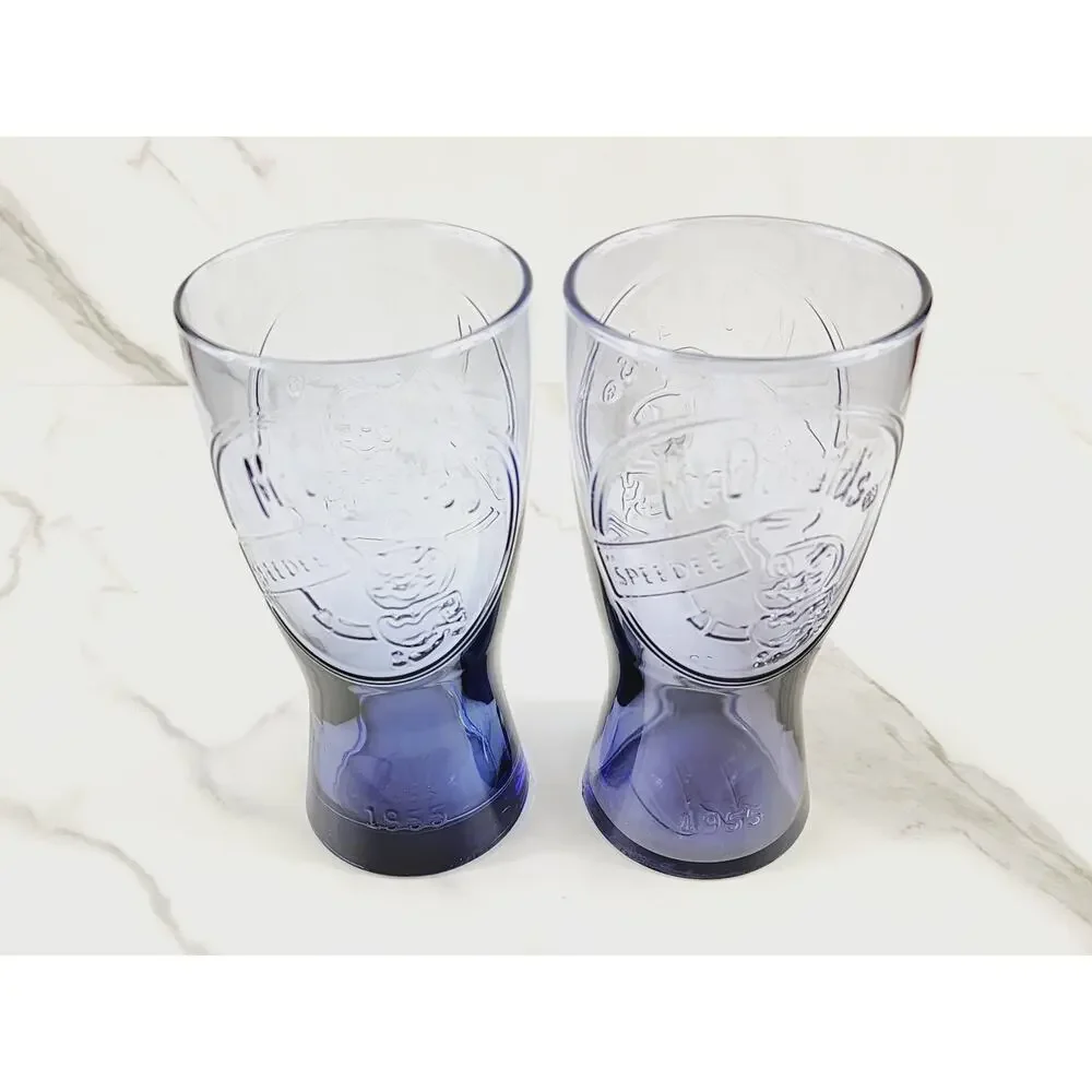 McDonald's Blue Purple Tall Glass 1955 Drinking Glasses 6 1/2